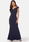 Goddiva Bardot Pleat Maxi Dress Navy XL (UK16)