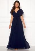 Goddiva Flutter Chiffon Dress Navy S (UK10)