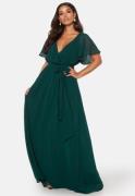 Goddiva Flutter Chiffon Dress Dark Green S (UK10)