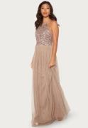 AngelEye High Neck Sequin Maxi Dress Taupe M (UK12)