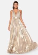 Goddiva Deep V Neck Metallic Dress Gold XS (UK8)