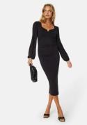 BUBBLEROOM Square V-neck Puff Sleeve Midi Dress Black S