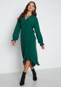 John Zack Long Sleeve Wrap Frill Dress Forest Green XS (UK8)