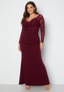 Goddiva Curve Long Sleeve Lace Trim Maxi Dress Dark Wine 50 (UK22)