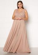 Goddiva Curve Glitter Wrap Front Maxi Dress With Split Nude 44 (UK16)