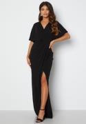 Bubbleroom Occasion Wrap Slit Maxi Dress Black 36