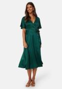 Bubbleroom Occasion Butterfly Sleeve Wrap Satin Dress Dark green 40