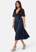 Bubbleroom Occasion Butterfly Sleeve Wrap Satin Dress Dark blue 36