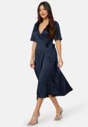 Bubbleroom Occasion Butterfly Sleeve Wrap Satin Dress Dark blue 42