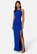 Bubbleroom Occasion Square neck slit maxi  dress Blue 4XL