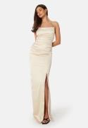 Bubbleroom Occasion Ruched Satin Strap Gown Cream 34