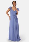 Bubbleroom Occasion Butterfly Sleeve Draped Chiffon Gown Dusty blue 36