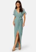 Goddiva Flutter Chiffon Wrap Maxi Dress Sage Green S (UK10)