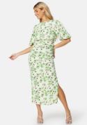 Bubbleroom Occasion Puff Sleeve Bow Midi Dress Green/Floral 34