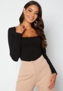 BUBBLEROOM Square Neck Long Sleeve Top Black XS