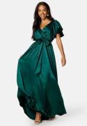 Goddiva Flutter Sleeve Satin Maxi Dress Green XXS (UK6)