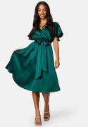 Goddiva Flutter Sleeve Satin Midi Dress Green XXS (UK6)