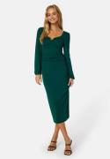 BUBBLEROOM Square V-neck Puff Sleeve Midi Dress Dark green S