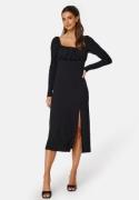 BUBBLEROOM  Rushed Square Neck Midi Dress Black L