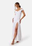 Goddiva Bardot Pleat Maxi Split Dress White S (UK10)