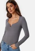 BUBBLEROOM Square V-neck Long Sleeve Top Grey XS