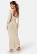 BUBBLEROOM Open Back Fine Knitted Maxi Dress Light beige S