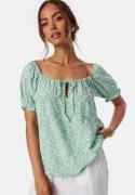 BUBBLEROOM Front Tie Blouse Green/Patterned XS