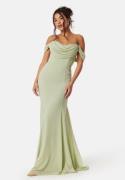 Goddiva Chiffon Off Shoulder Maxi Dress Sage Green XL (UK16)