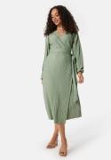 BUBBLEROOM Pleated Wrap Midi Dress Green S