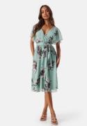 Goddiva Flutter Floral Midi Dress Duck Egg S (UK10)