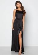 Bubbleroom Occasion Drapy-Back Slit Satin Gown Black 38