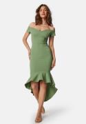 John Zack Off Shoulder Frill High Low Dress Sage Green S (UK10)