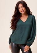 Happy Holly V-neck Puff Sleeve Viscose Blouse Dusty green/Patterned 36...