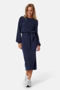 BUBBLEROOM Round Neck Rib Knitted Midi Dress  Navy S