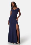 Bubbleroom Occasion Twist Off Shoulder Gown Dark blue 3XL