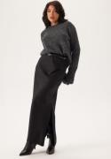 BUBBLEROOM Slit Satin Maxi Skirt Black 38