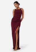 Bubbleroom Occasion Square neck slit maxi dress Wine red L