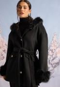 Chiara Forthi Hooded Wool Blend Coat Black L