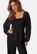 BUBBLEROOM Square Neck L/S Georgette Blouse Black 34