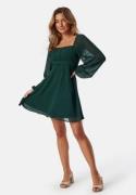 BUBBLEROOM Square Neck L/S Georgette Dress Dark green 40