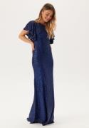 Goddiva Flutter Sleeve Sequin Maxi Dress Navy L (UK14)