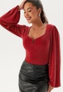 BUBBLEROOM Sparkling Puff Sleeve Top Red/Silver XL