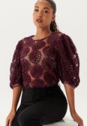 BUBBLEROOM 3D Flower Puff Sleeve Blouse Wine-red M