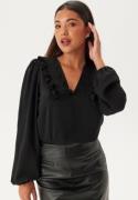 BUBBLEROOM Frill Detail Puff Sleeve Blouse Black L