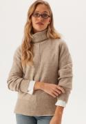 Pieces Pcmalou Ls Rollneck Knit Taupe Gray Detail:melange L