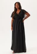 Goddiva Curve Flutter Sleeve Chiffon Maxi Curve Dress Black 52 (UK24)