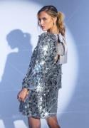 Bubbleroom Occasion Sequin Bow A-Line Dress Silver XL