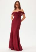 Goddiva Chiffon Off Shoulder Maxi Dress Berry XL (UK16)