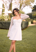 Bubbleroom Occasion Lace Sleeve Bustier Dress White 38