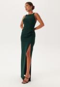 Bubbleroom Occasion Square Neck Slit Maxi Dress Dark green Dark green ...